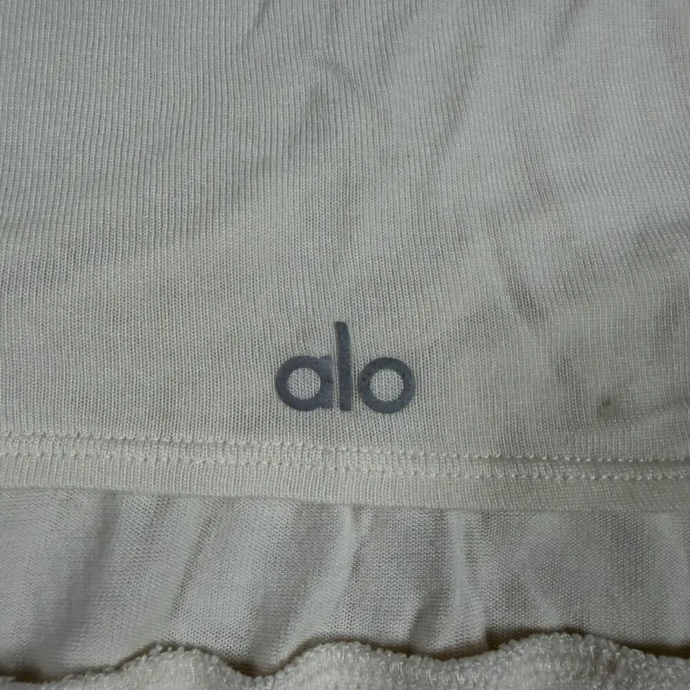 ALO Yoga Top Women's Size Small White Ribbed Waist Tie Wrap Long Sleeve